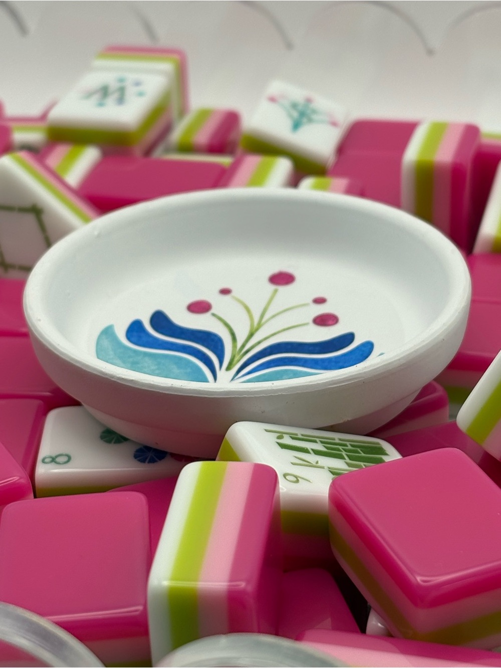 Mahjong Tiles Ceramic Dice Dish Pink Blue Green